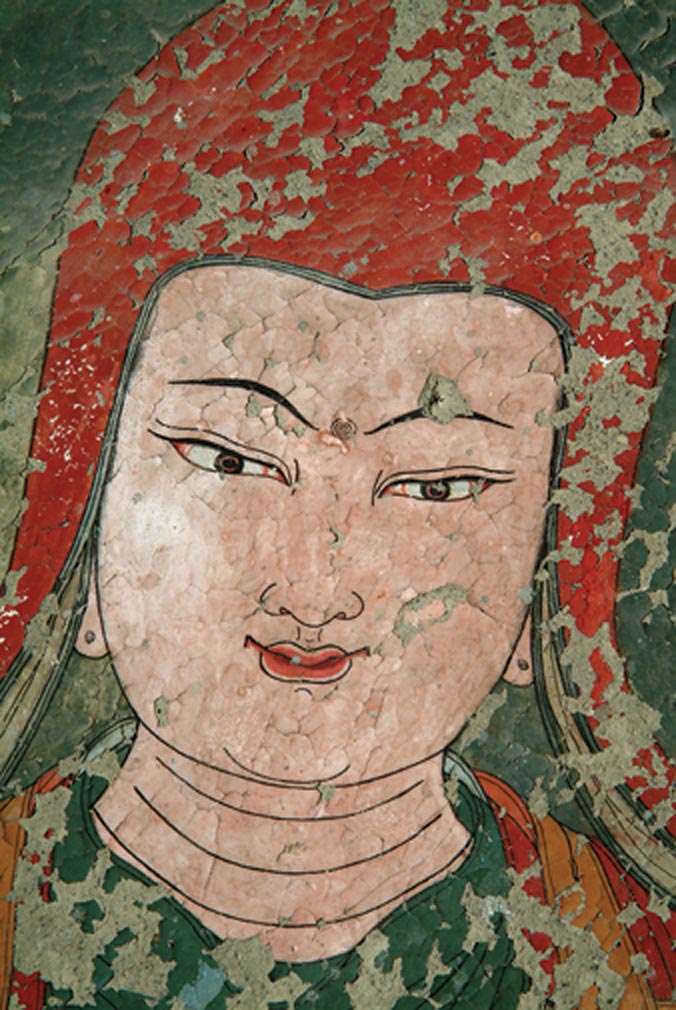 Le célèbre pandit indien Atiśa passa les treize dernières années de sa vie au Tibet, offrant sa vaste sagesse et sa profonde compassion afin d’y encourager le regain du bouddhisme. Cette peinture fut réalisée sur les murs de Dunkar au Spiti, une région de l’Inde où se rencontrèrent souvent au fil des siècles les cultures indienne et tibétaine. Photo de Rob Linrothe.