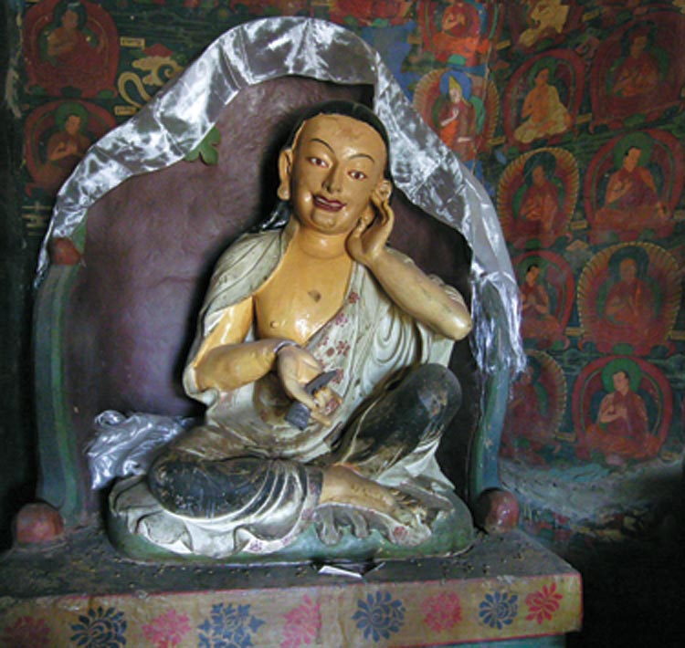 Milarépa, tel qu’il est représenté au Koumboum de Gyantsé, au Tibet  (XVe siècle). Photo de Christian Luczanits.